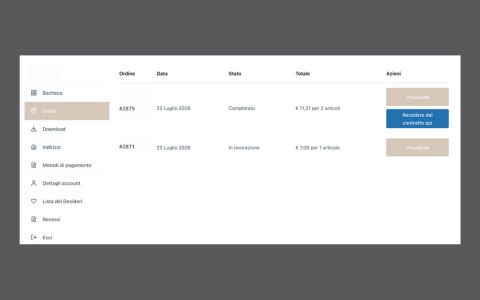 Area Il mio Account Richiedi recesso in WooCommerce