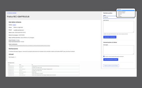 Area Il mio Account Richiedi recesso in WooCommerce